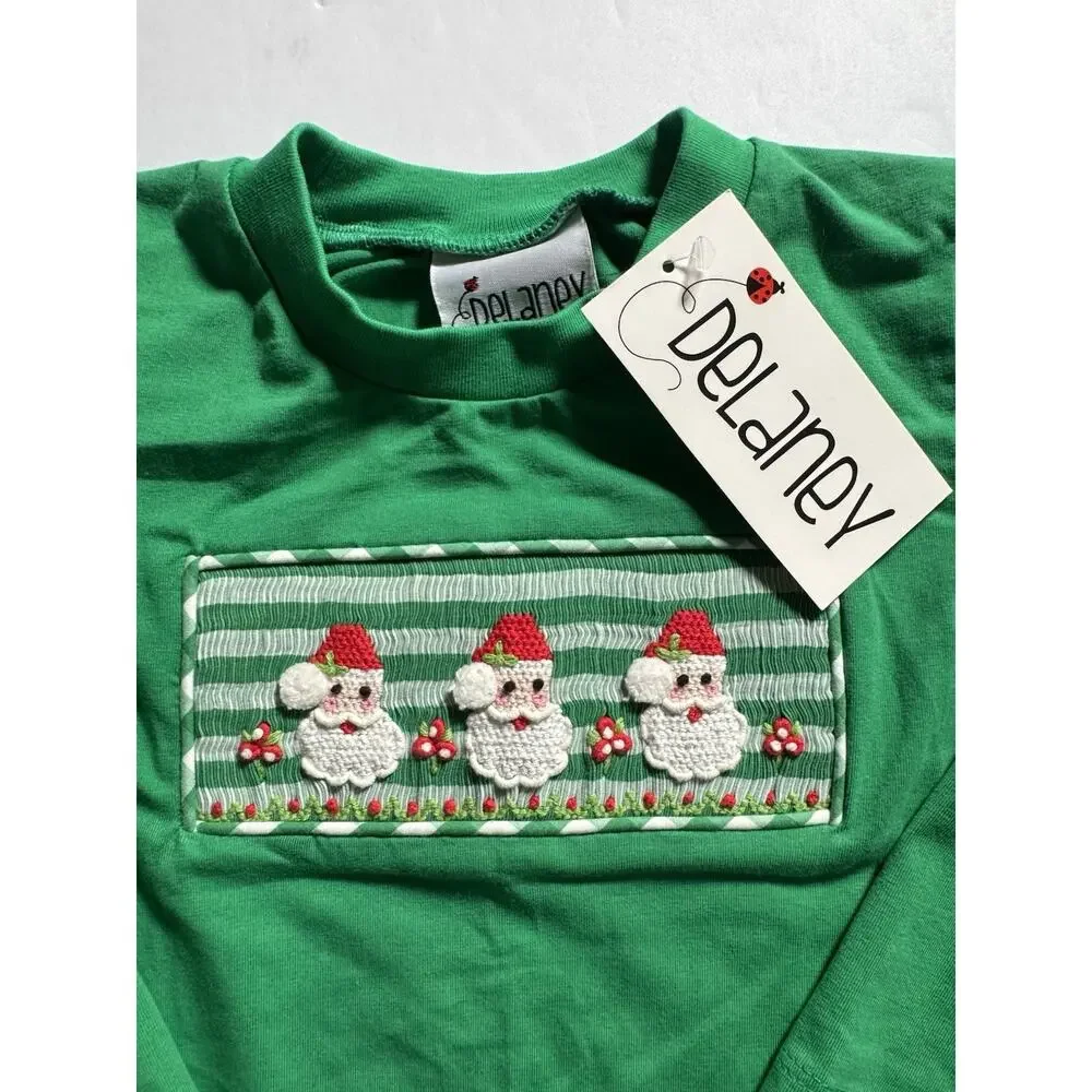 Delaney Girls 2T Christmas Santa Smocked Shirt Gingham Pants Outfit NWT